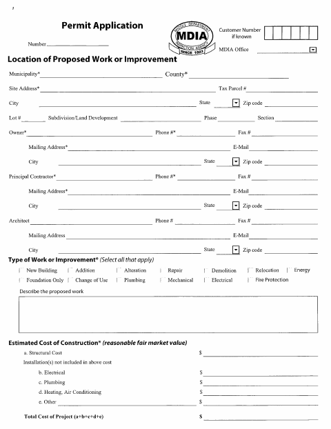 First page of the Building or Construction Permit Application