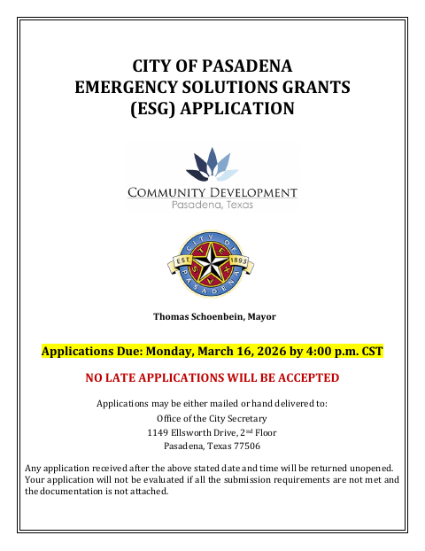 First page of the Emergency Solutions Grants Application