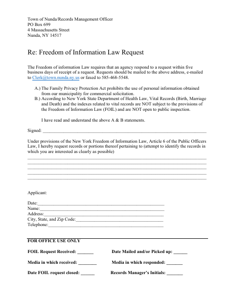 First page of the Freedom of Information Law Request