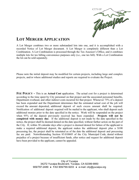 First page of the Lot Merger Application