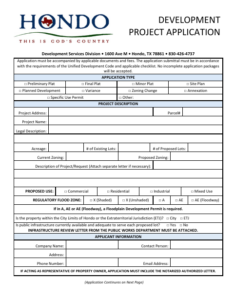 First page of the Development Project Application