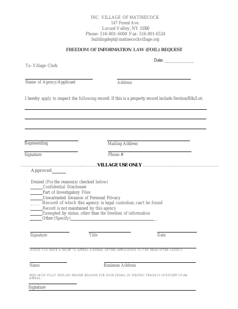 First page of the Freedom of Information Law (FOIL) Request