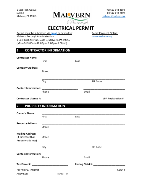 First page of the Electrical Permit