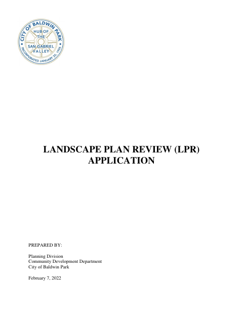 First page of the Landscape Plan Review Application