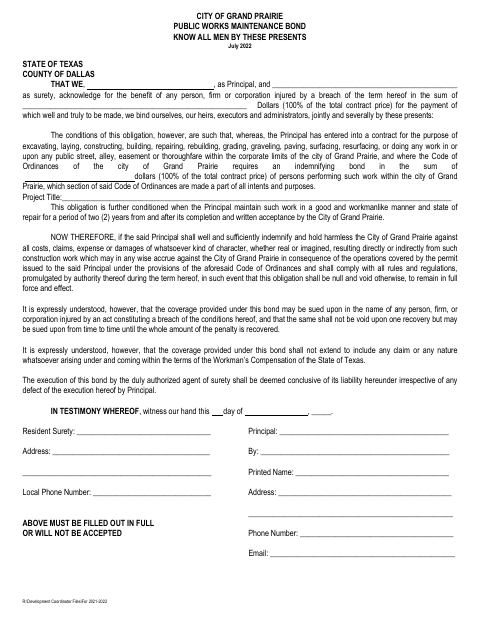 First page of the Public Works Maintenance Bond