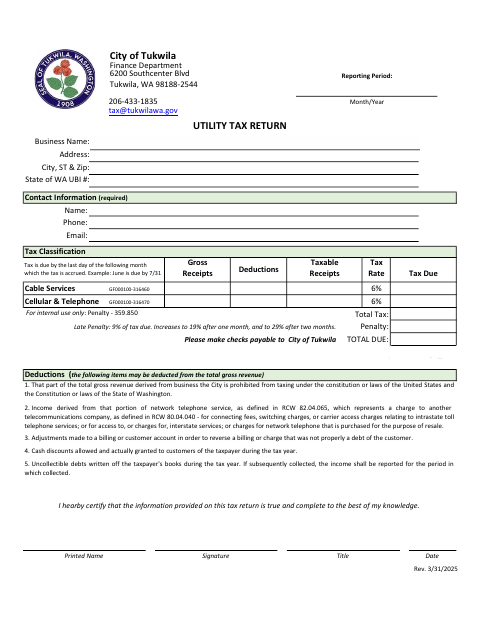 First page of the Utility Tax Return