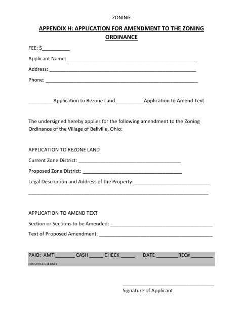 First page of the Application for Amendment to the Zoning Ordinance