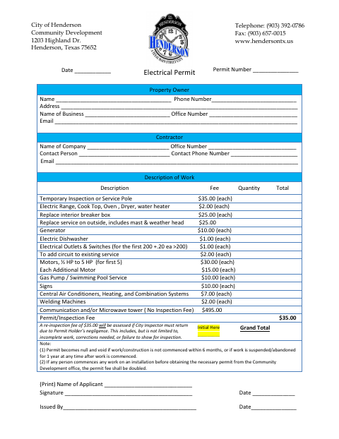 First page of the Electrical Permit