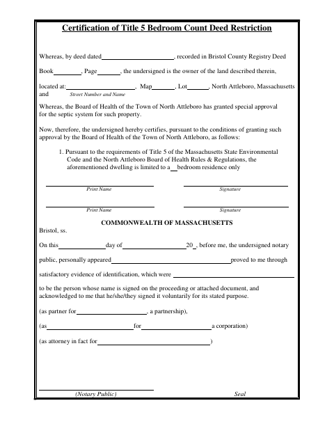 First page of the Title 5 Bedroom Count Deed Restriction
