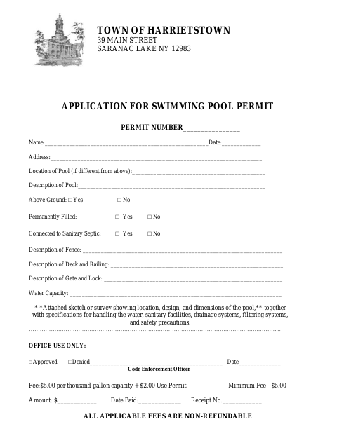 First page of the Application for Swimming Pool Permit