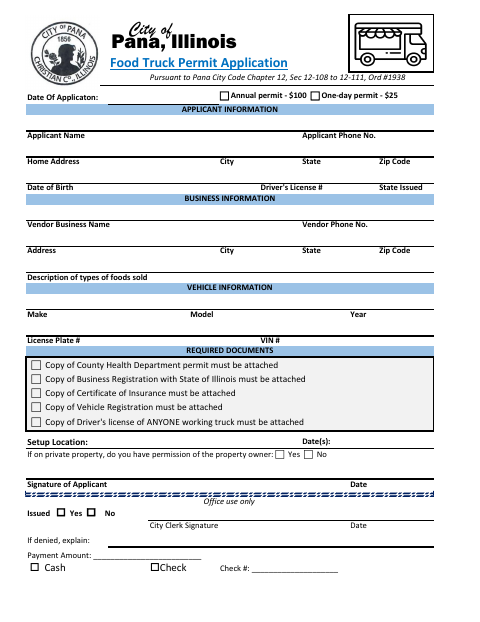 First page of the Food Truck Permit Application