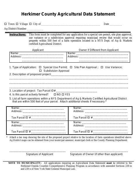 First page of the Herkimer County Agricultural Data Statement