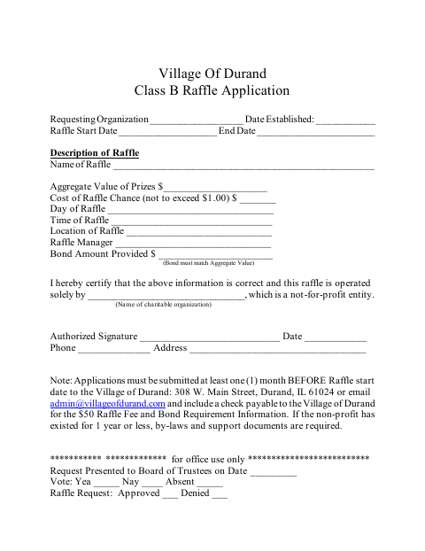 First page of the Class B Raffle Application