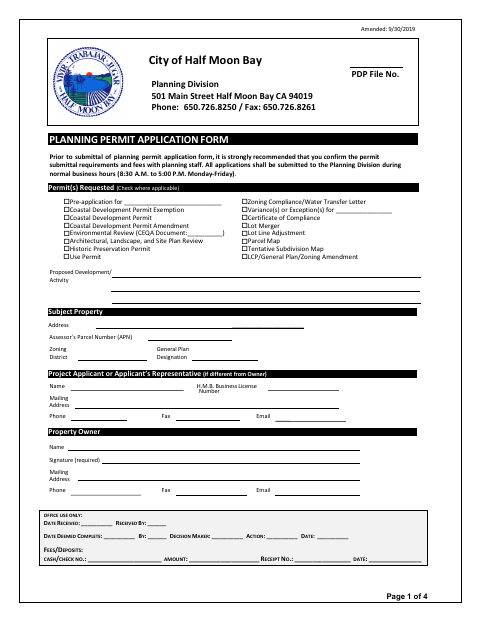 First page of the Planning Permit Application Form