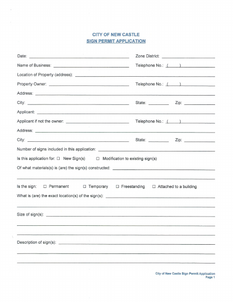 First page of the Sign Permit Application