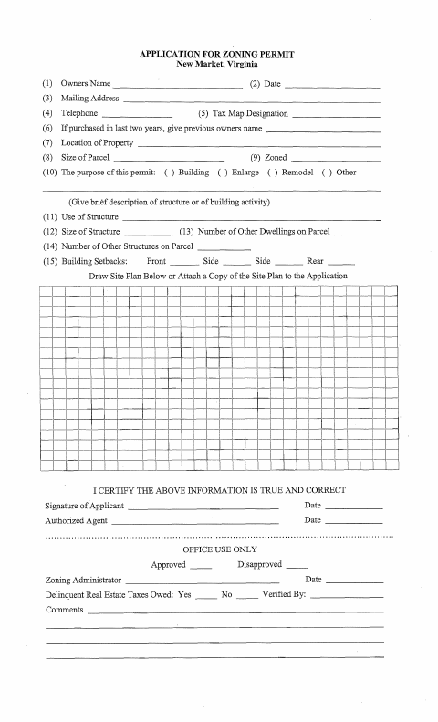 First page of the Application for Zoning Permit