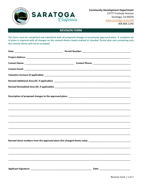 First page of the Revision Form