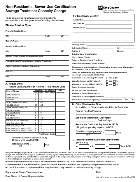 First page of the Non-Residential Sewer Use Certification