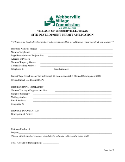 First page of the Site Development Permit Application