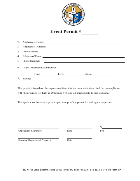 First page of the Event Permit