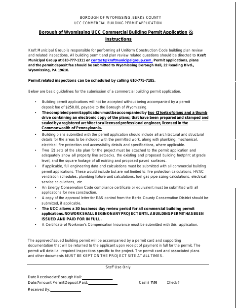 First page of the Commercial Building Permit Application