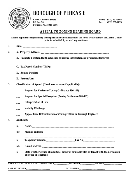 First page of the Appeal to Zoning Hearing Board