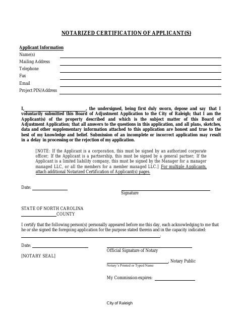 First page of the Notarized Certification of Applicant(s)
