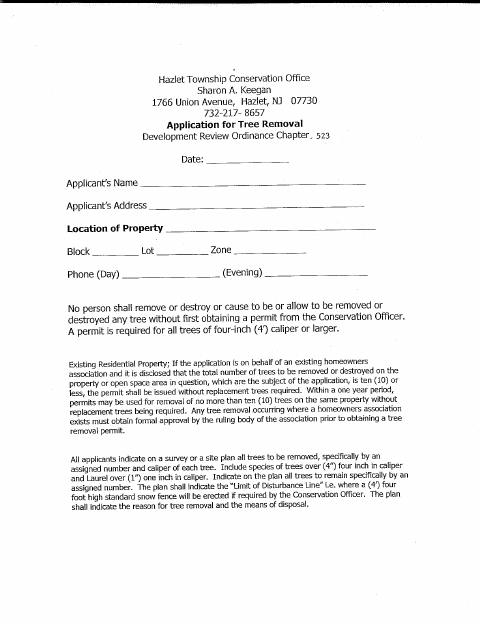 First page of the Application for Tree Removal