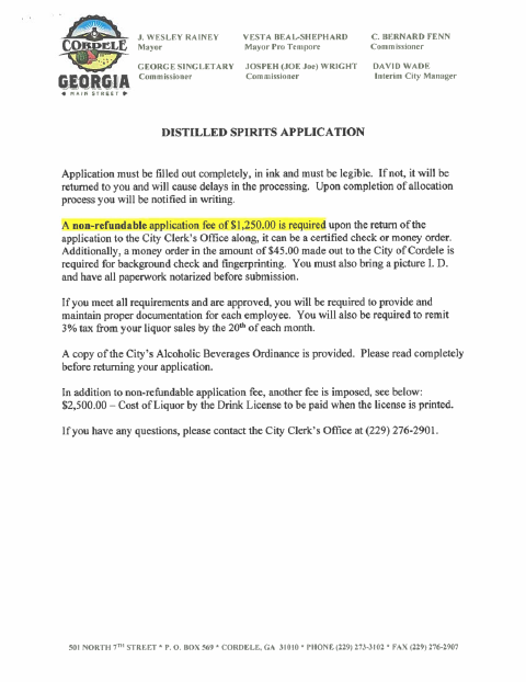 First page of the Distilled Spirits Application