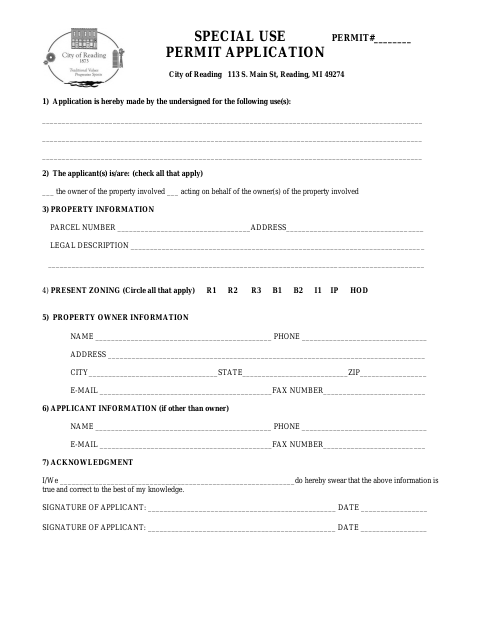 First page of the Special Use Permit Application