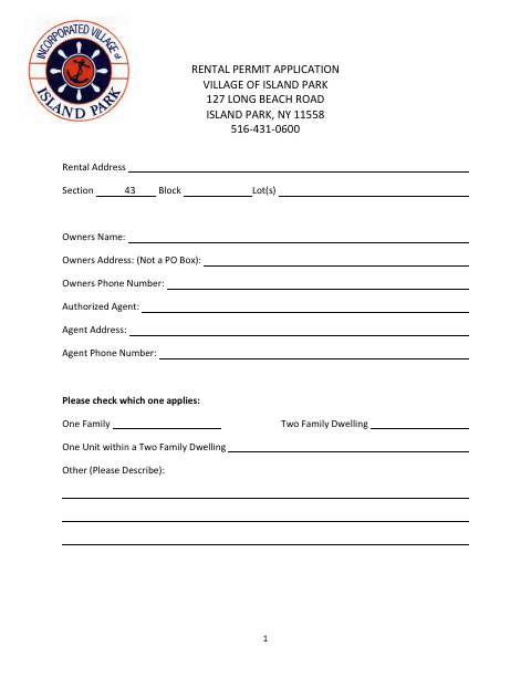 First page of the Rental Permit Application