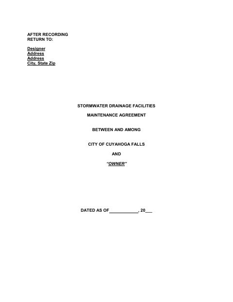 First page of the Stormwater Drainage Facilities Maintenance Agreement