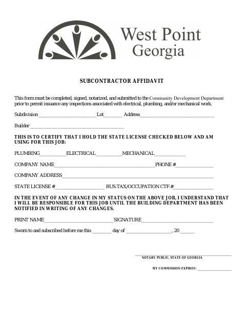 First page of the Subcontractor Affidavit