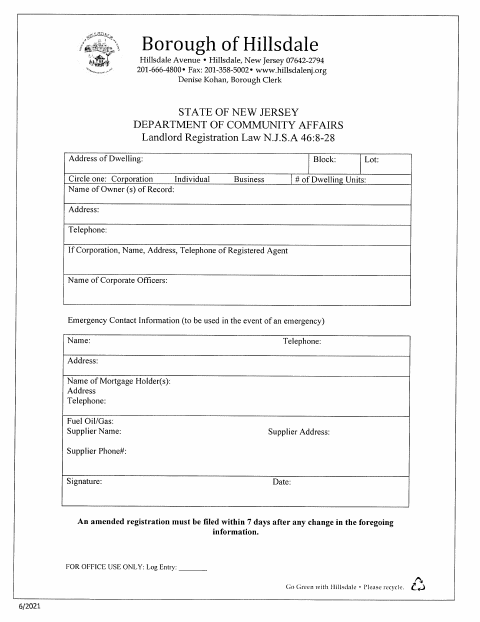 First page of the Landlord/Tenant Registration