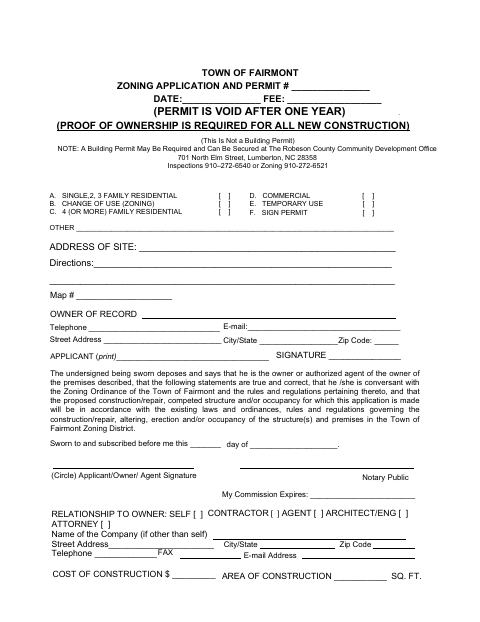 First page of the Zoning Application and Permit