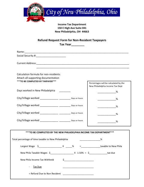 First page of the Refund Request Form for Non-Resident Taxpayers