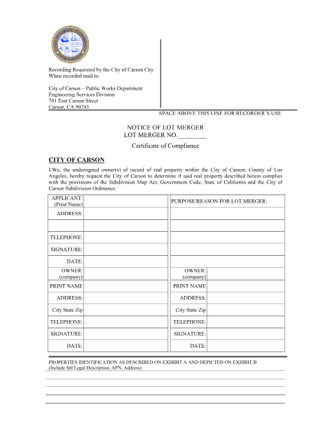 First page of the Notice of Lot Merger