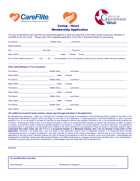 First page of the Caring-Heart Membership Application