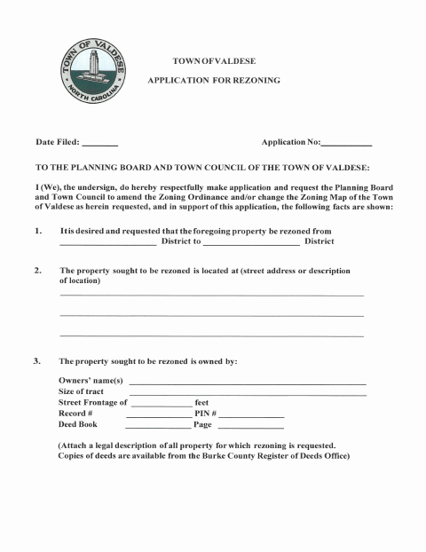 First page of the Re-Zoning Application