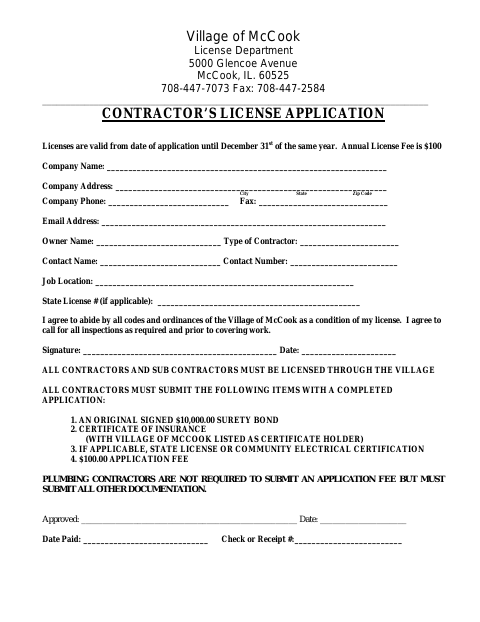First page of the Contractor’s License Application