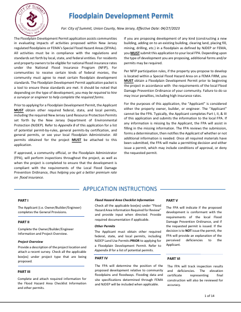 First page of the Floodplain Development Permit Application