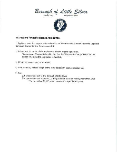 First page of the Raffle License Application