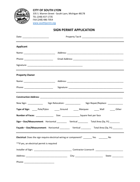 First page of the Sign Permit Application