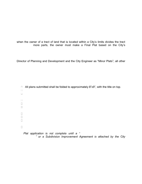 First page of the Final Plat Requirements