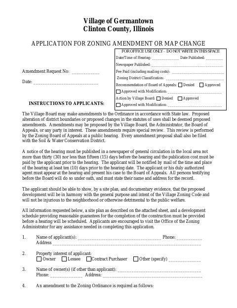 First page of the Application for Zoning Amendment or Map Change