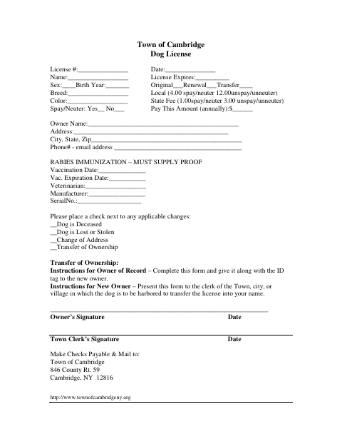 First page of the Dog License Form