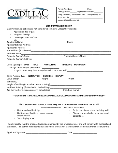 First page of the Sign Permit Application