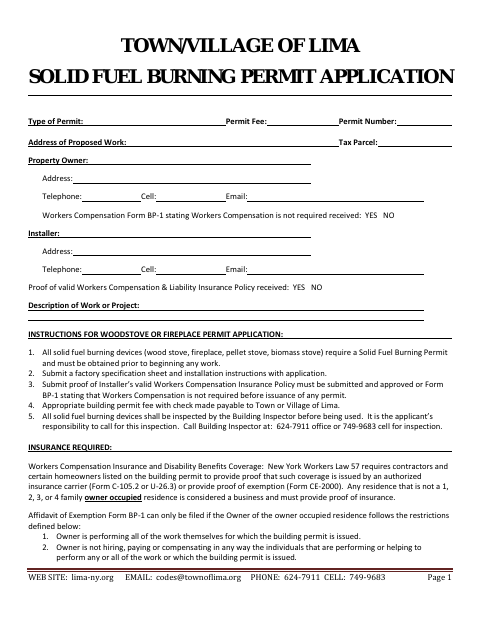 First page of the Solid Fuel Burning Permit Application