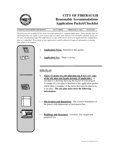 First page of the Reasonable Accommodations Application Packet/Checklist