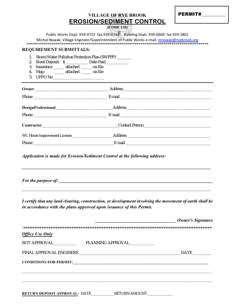 First page of the Erosion/Sediment Control Application
